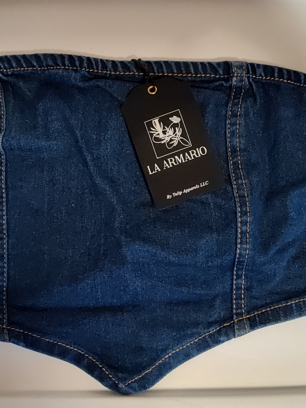 LA ARMARIO Dark Blue Denim Halter Top